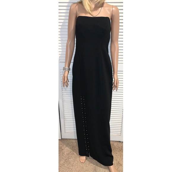 Nicole Miller Elegant Black Strapless long Dress slit with beading Size 10 - Picture 5 of 7